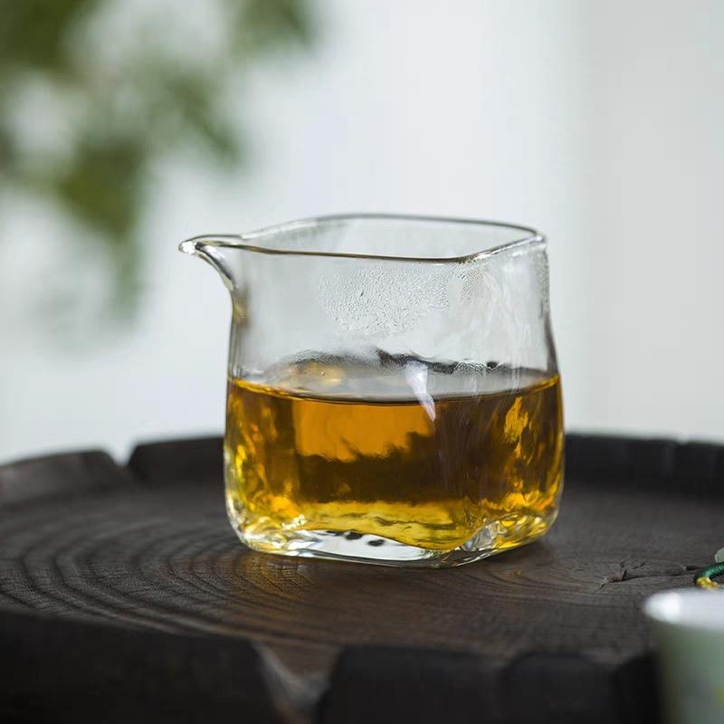 180ml Kwadratowy Szklany Dzbanek do Herbaty Wzór Młotkowy Filiżanka do Ceremonii Herbacianej Chahai Zestaw do Herbaty Kung Fu Dzielnik Herbaty Dzbanek do Kawy