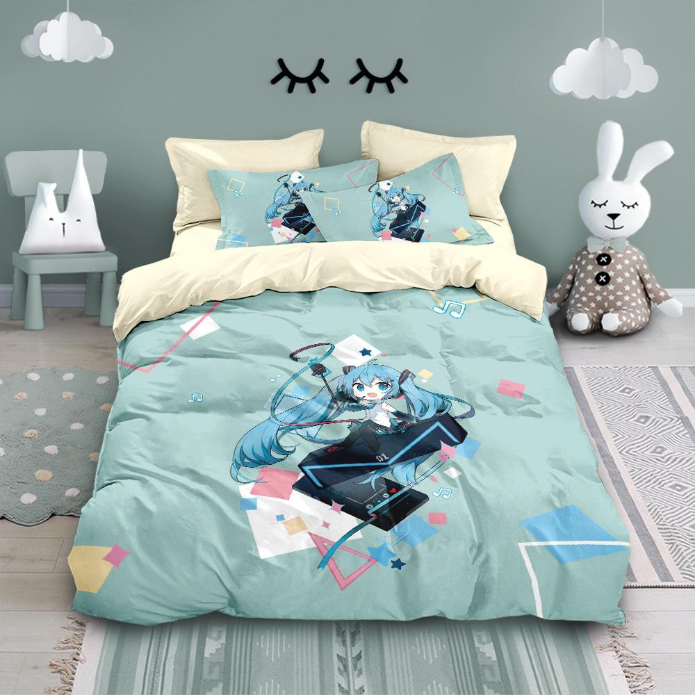 Anime Hatsunes Miku Merchandise Cartoon Cute Bedding Creative Kawaii Girls Bed Sheet Duvet Cover Pillowcase Gift 100x135cm-2pcs