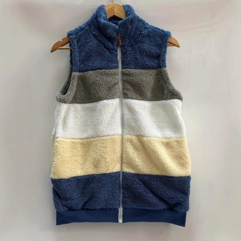 Women S Fashion Plush Stand Collar Sleeveless Zipper Lightweight Vest With Pockets