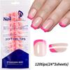5Colors/120Pc Short Square French Press-On Nail Set Soft Gel Glossy Acrylic Full Coverage Nail Tips Purple Pink Ombre False Nail