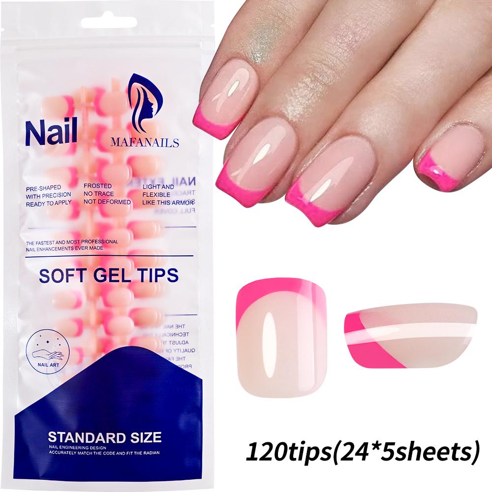 5Colors/120Pc Short Square French Press-On Nail Set Soft Gel Glossy Acrylic Full Coverage Nail Tips Purple Pink Ombre False Nail