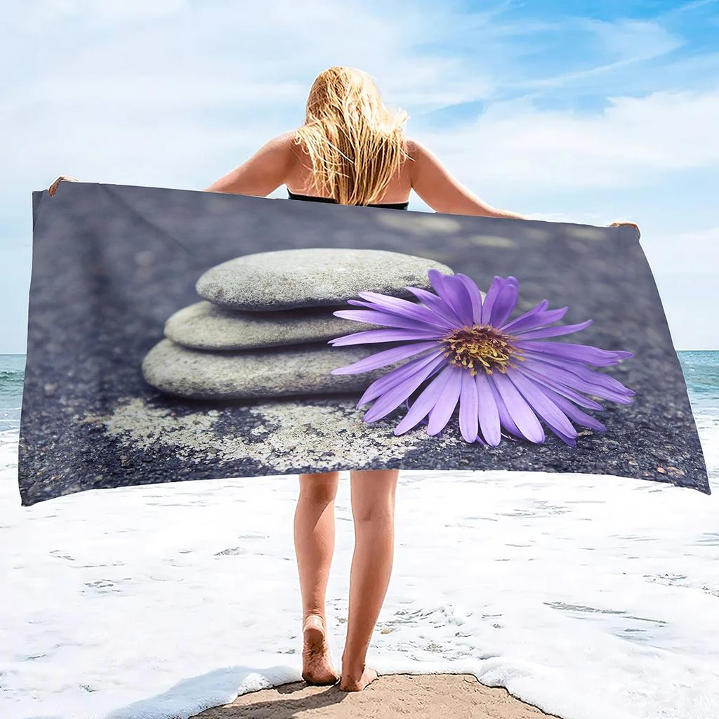 Zen Stones Bamboo Beach Towel Soft Absorbent Bath Towel Microfiber Quick Dry Hand Towels for Sport Gym Spa Travel Yoga Swimming