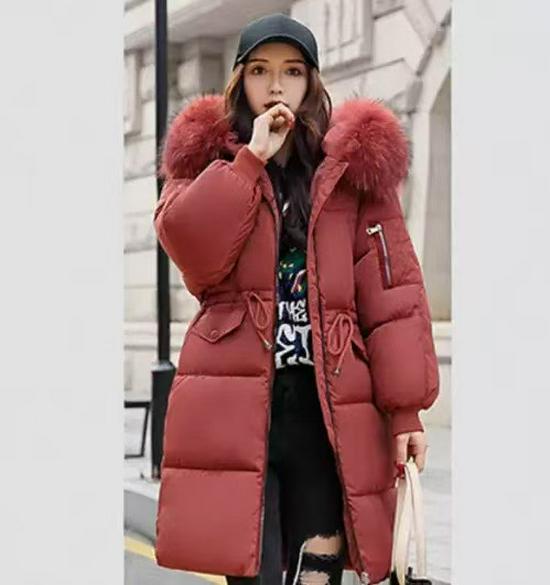 Women's Mid-Length Puffer Jacket with Large Fur Collar, 2025 Korean Style, Thickened Cotton Winter Coat, In Stock.