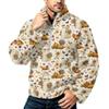 Men's Halloween Print Flannel Zip-Up Sweatshirt, Plus Size Stand Collar Casual Fall Winter Top