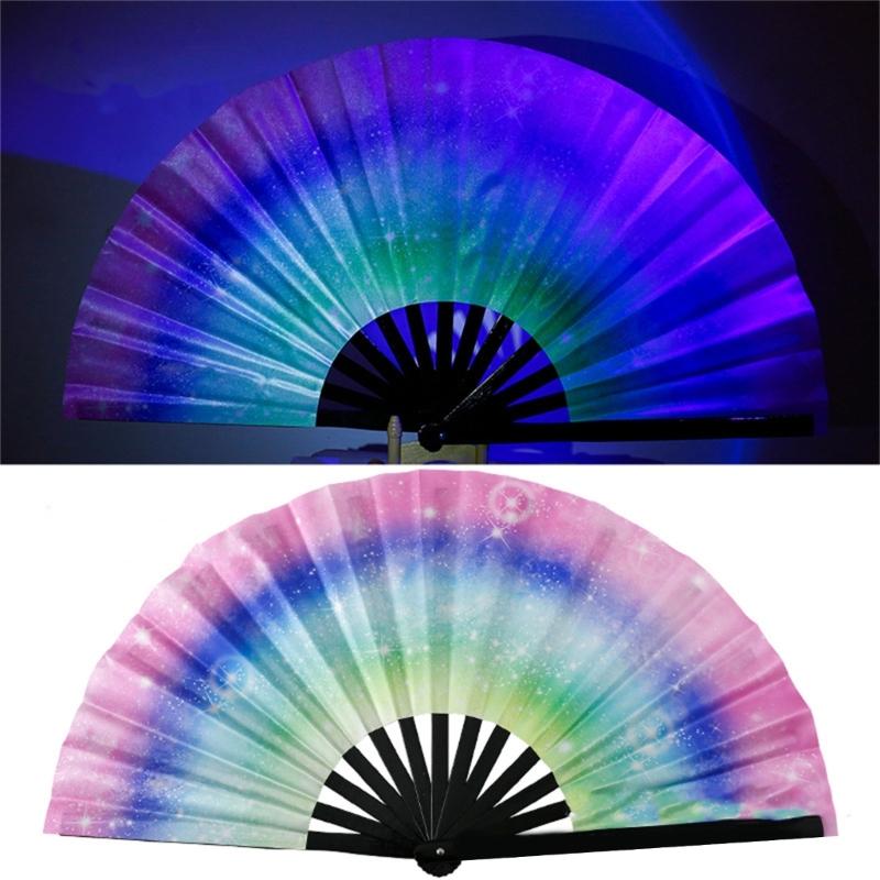 Portability Fluorescent Glowing Bamboos Hand Fan For Music Festivals Nightclubs Costume Parties And Discos Themed Dance