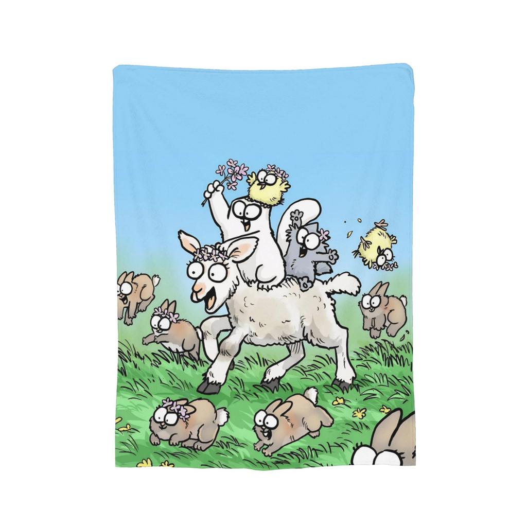 Simons Cat Humorous Cat Flannel Blankets Novelty Throw Blankets for Home Hotel Sofa 125*100cm Bedspreads,