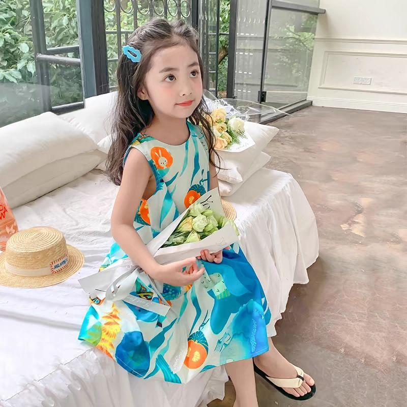 Girls Summer Sleeveless Tie Dye French Sweet Princess Dress 90