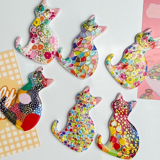 3D Sitting Cat Refrigerator Magnet Embossed Geometric Colorful Kitten Fridge Magnet Home Kitchen Cabinet Locker Whiteboard Decoration