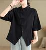 Short Chinese Summer Short Chinese Shirt Chinese Body Summer [Moufokyou] Women's Shirt, Sleeve, Button, Top, Sleeve, Style, Blouse, Commuting, Casual,