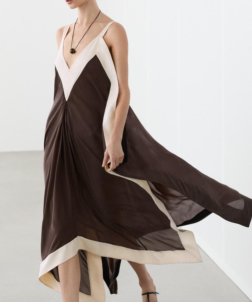 Masimodutti Fluid Midi Dress With Contrast Details