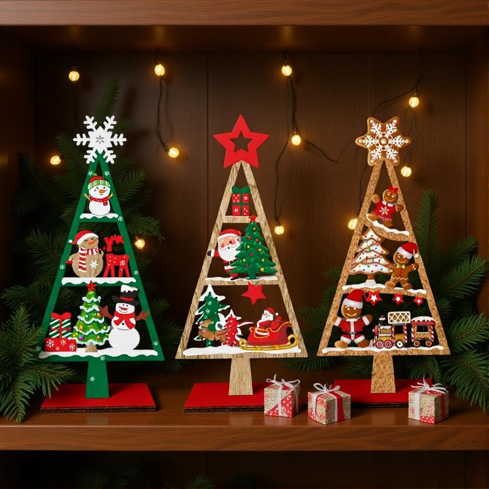 Wooden Christmas Tree Tabletop Decoration Creative Gifts Desktop Ornament for Christmas & New Year Party Atmosphere Home Decor