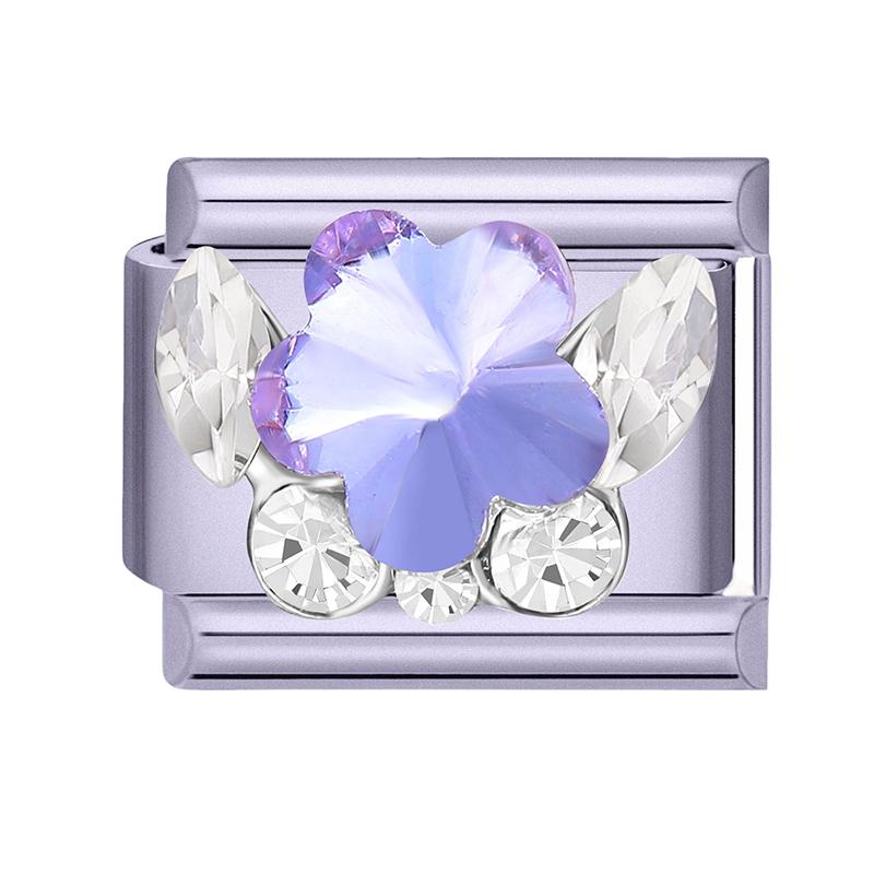 Y2K Purple Series Bow Candy Heart Flower Shiny Italian Charm Links Fit 9MM Stainless Steel Bracelet Girls' DIY Making Jewelry