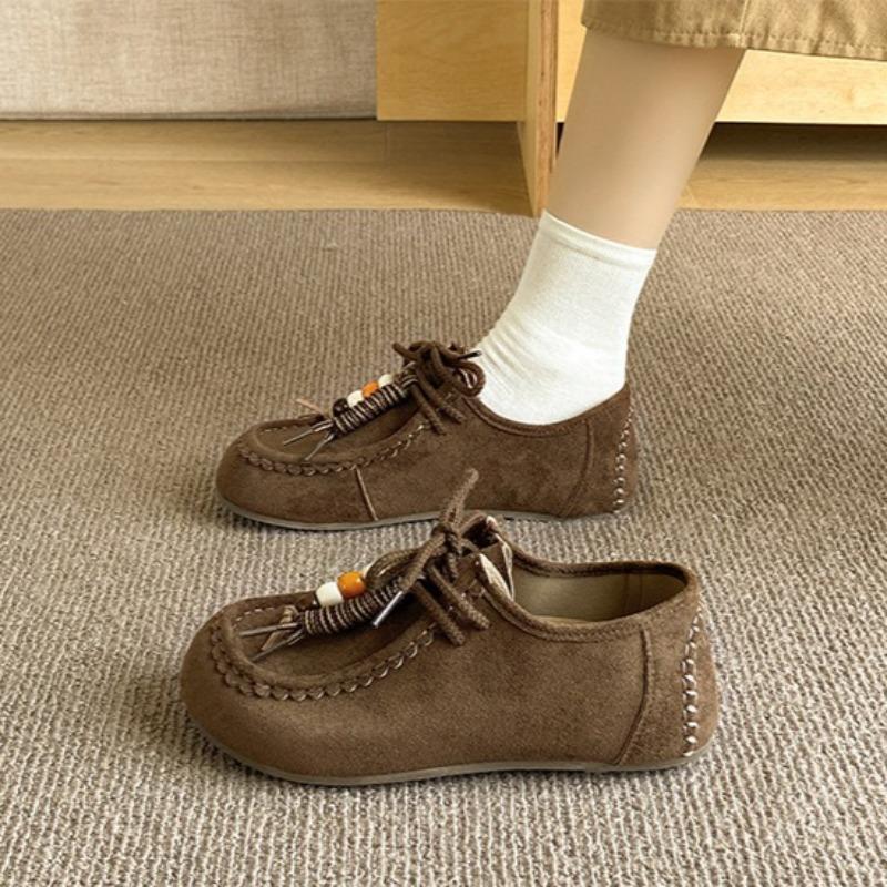 Korean Style Women Shoes Fashion Outdoor Casual Shoes Retro Suede Loafers High Quality Lace-up Sneakers for Women Zapatos Mujer