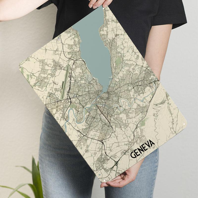 

Geneva City Map Metal Signs Map Poster Decoration Bedroom Custom Tinplate Sign for Wall Art Decoration Vintage Home Decor Items 7.9x11.8In(20x30cm)