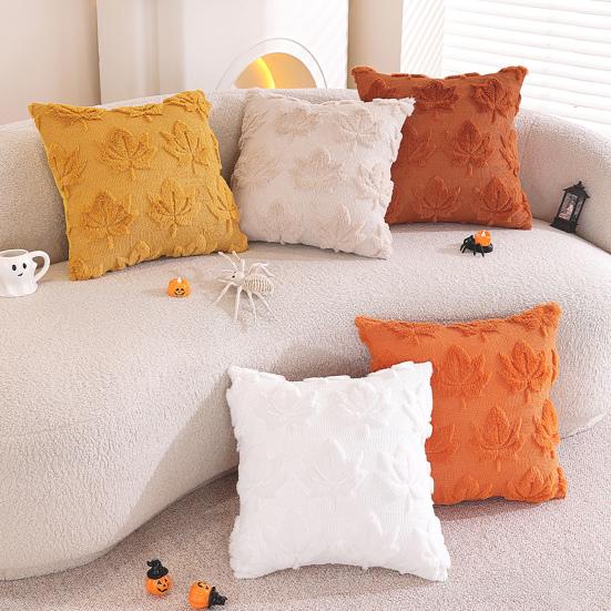 Autumn Pillow Cover Plush Faux Fur Pillowcase with 3D Leaf Art Farmhouse Bohemian Style Invisible Zipper Pillow Case