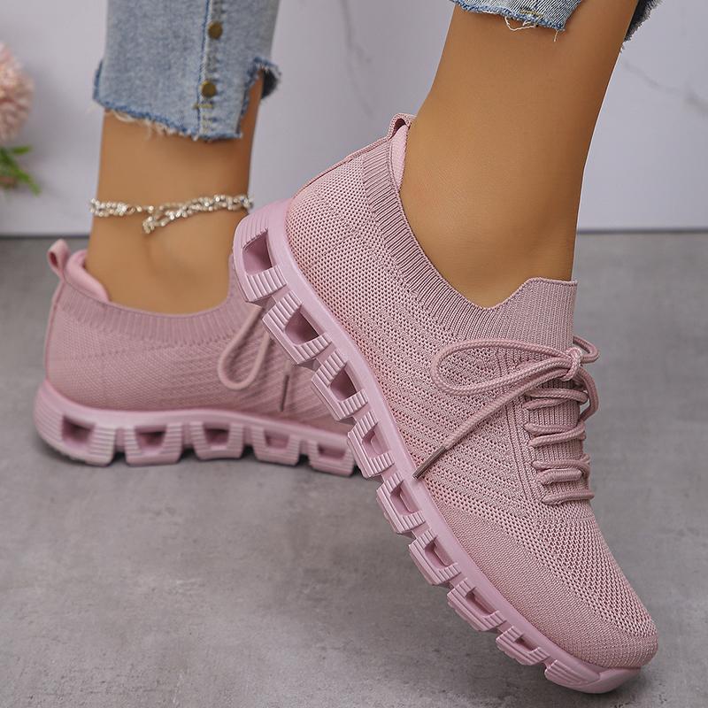 Fashion Women's Breathable Lightweight Running Shoes Plus Size Mesh Knitted Platform Sneakers Woman Fashion Non Slip White Tennis Shoes