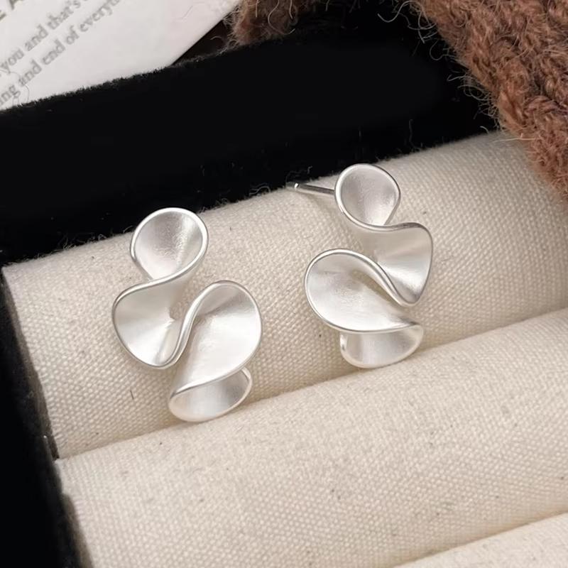 Real 925 Silver 18K Gold Twisted Flower Stud Earring for Women Minimalist Personality Fine Jewelry Trendy Accessory