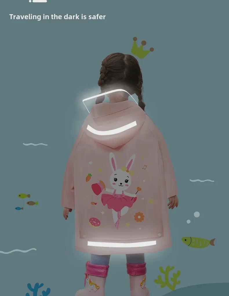 Kids' Waterproof EVA Raincoat with Large Brim and Backpack Space for Boys and Girls