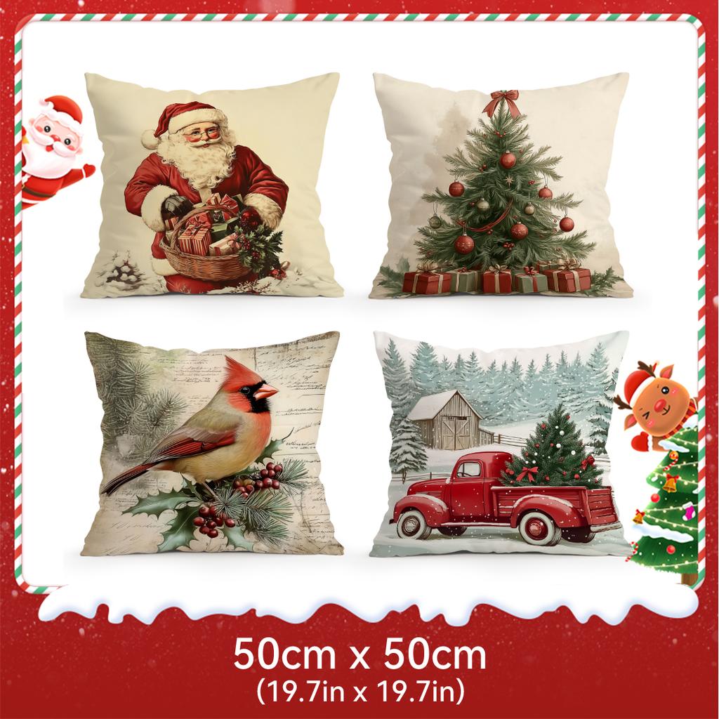 Vintage Style Christmas Pillowcase Printed Polyester 40/45/50Cm Throw Pillowcover Decorative Sofa Cushion Pillowslip Home Decor