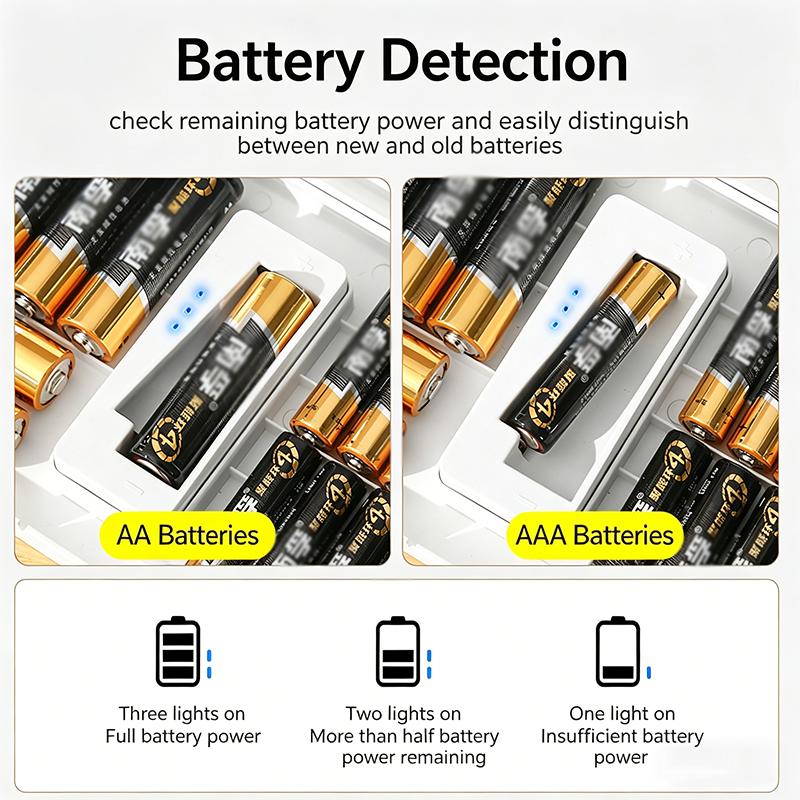 Battery Storage Box With Battery Tester Large Capacity PP Material Anti-Fall Wear-Resistant Data Cable Organizer Case