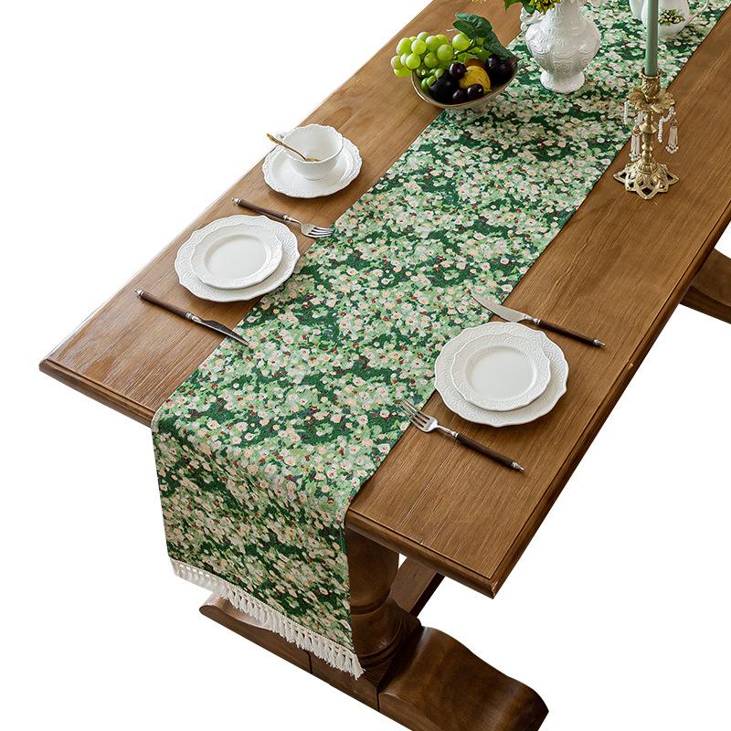 Bohemia Green Table Flag Vintage Flowers Dining TableKitchen Decoration Flag For Family Dining Table Vacation Christmas Party