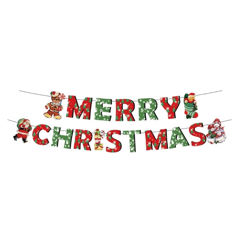 Holiday Party Supplies Tableware Set with Santa and Tree Paper Plates, Cups Napkins Hanging Sign and Table Cover for Christmas Dinner Tables