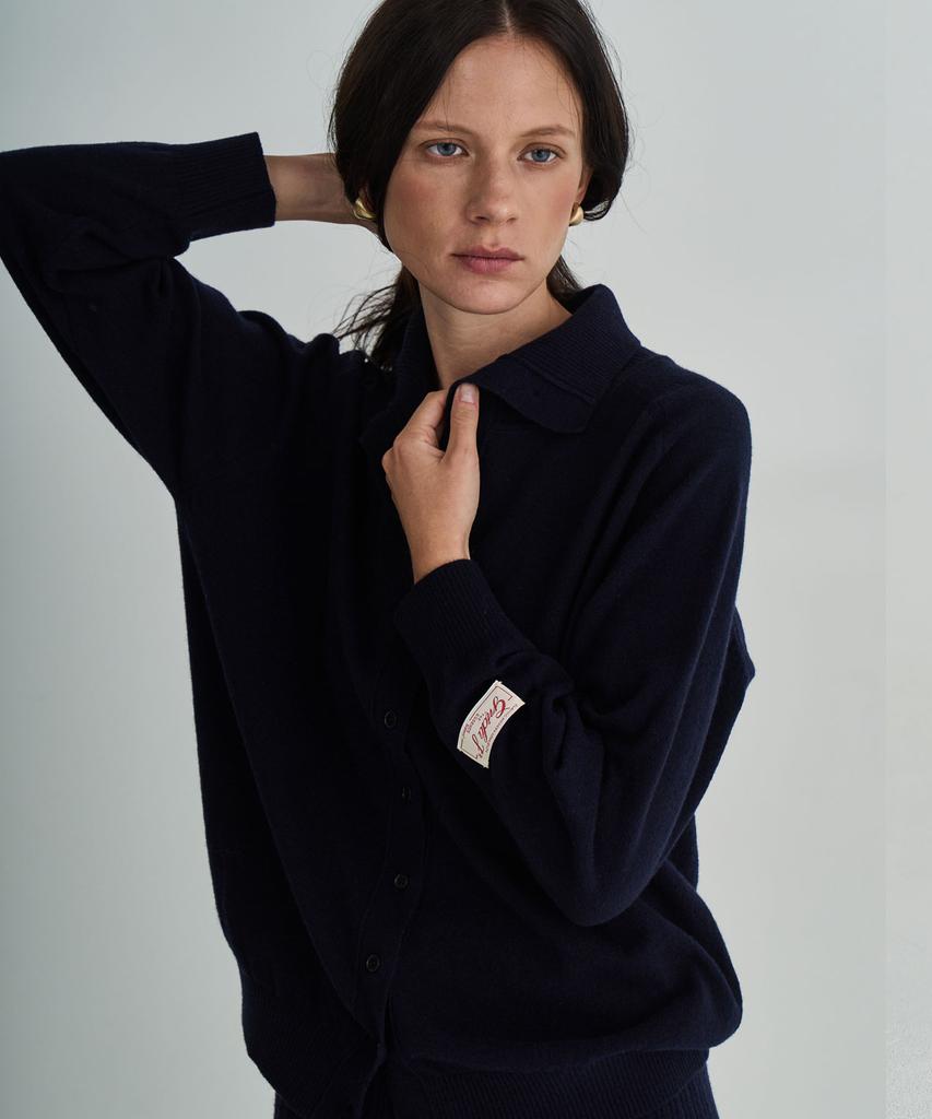 GRIDAJ Wool Blend Collared Cardigan _ Navy