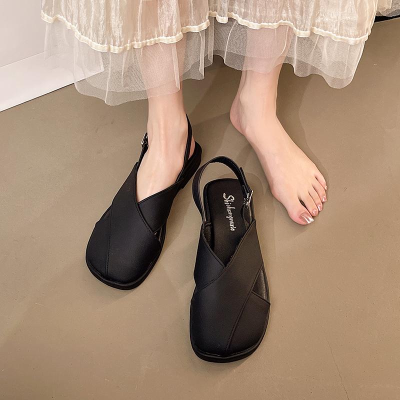 Fashion Summer Fashion Leather Women Sandals Cross Straps Gladiator Sandals for Women Black Buckle Flat Casual Beach Sandalias De Mujer