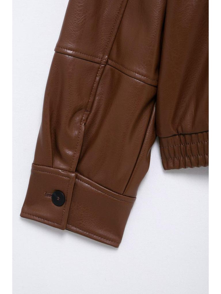 European and American Women's Fashion 2025 Spring Pilot Long Sleeve Faux PU Jacket