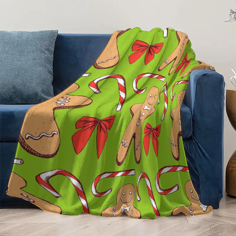 Cozy Christmas Throw Blanket Gingerbread Man Holiday Decor Festive Flannel Soft Warm Bedspread Gift Idea Room Decor