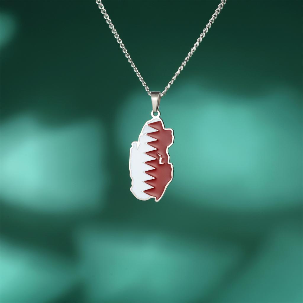  Drip Oil Qatar Map Necklace For Women Men Stainless Steel Qatari Country Flag Pendant Chain Patriotic Jewelry Wholesale