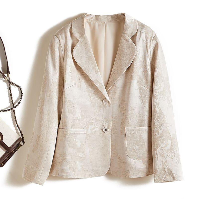 

Экспорт Заказ из Японии! Атласный ацетат тенсел флокированный темный зернистый однобортный с длинным рукавом костюм женский 2025 новая верхняя одежда Beige L