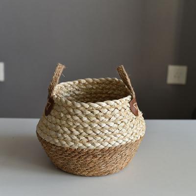 Straw Weaving Flower Pot With Double Handle Stylish Sturdy Decorative Props Garden Accessories
