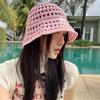Hollow straw hat women's summer bucket hat sunshade sunscreen hat straw woven basin hat show face small bucket hat