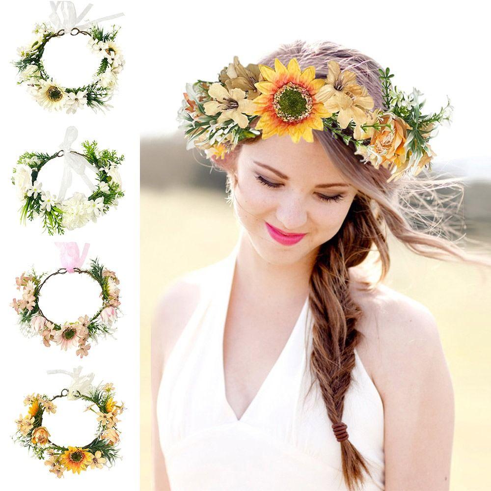 Forest Sunflower Wreath Fairy Hair Accessories Vintage Garland Headpiece  for Halloween Cosplay