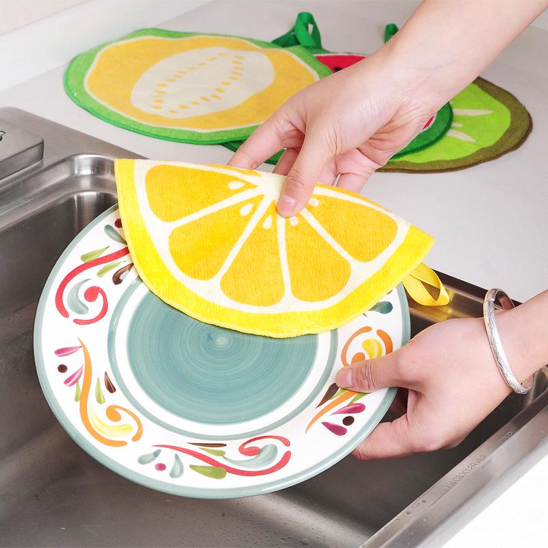 Hanging Towel Quick-Dry Cute Fruit Print Dish Cloth Microfiber Absorbing Wiping Napkin Cloth Kitchen Household Cleaning Tools