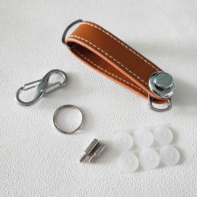 High-Grade Leather Stainless Steel Keychain Car Key Rings Holder Case Small Portable Housekeeper Key Organizer Bag Key Wallet