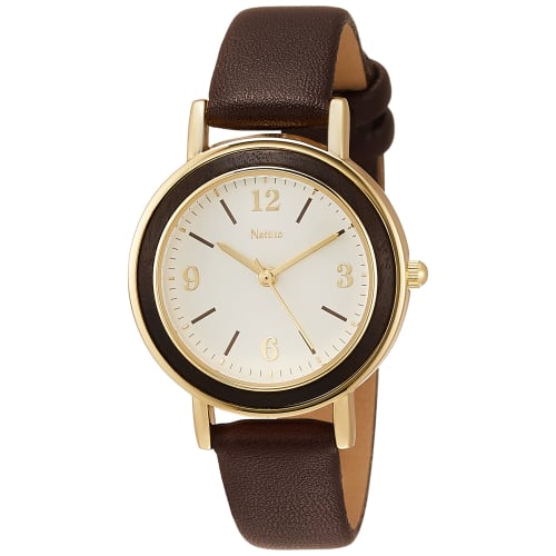 

Fieldwork Analog Mock Watch with Wood Bezel and Leather Strap, Women s, Brown, YM033-4