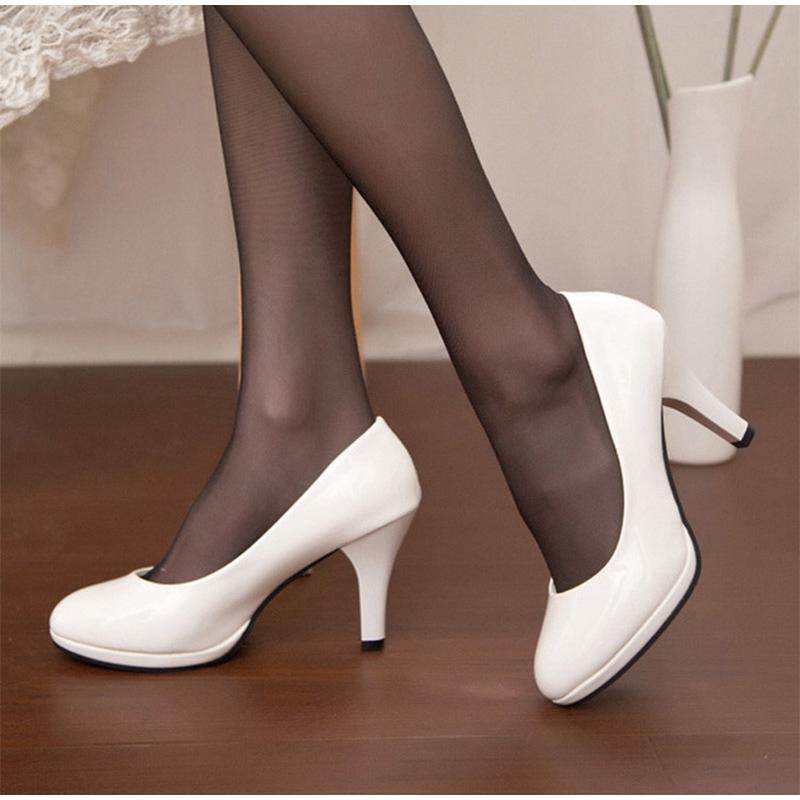 Fashion New Women High Heels Patent Leather Pumps Dress Shoes Shallow Slip On Round Toe Female Sweet Wedding Party Fashion Shoes Ladies