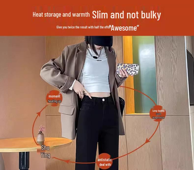 Women's Black High-Waist Slimming Straight-Leg Jeans - 2025 Spring/Autumn Petite Style