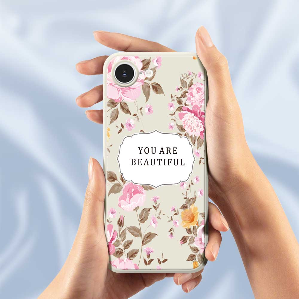 For iPhone 16e Case Beauitful Flowers Pattern Printing Straight Edge TPU Phone Back Cover
