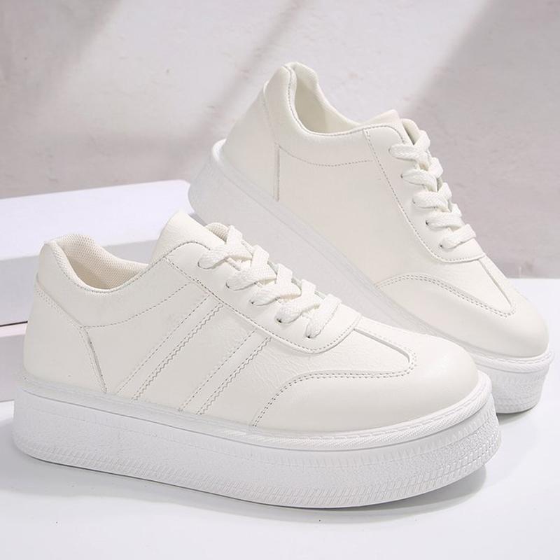 Fashion 2025 White Platform Sports Shoes Women Autumn Winter Striped Lace Up Sneakers for Woman Sewing Pu Leather Vulcanize Shoes Mujer