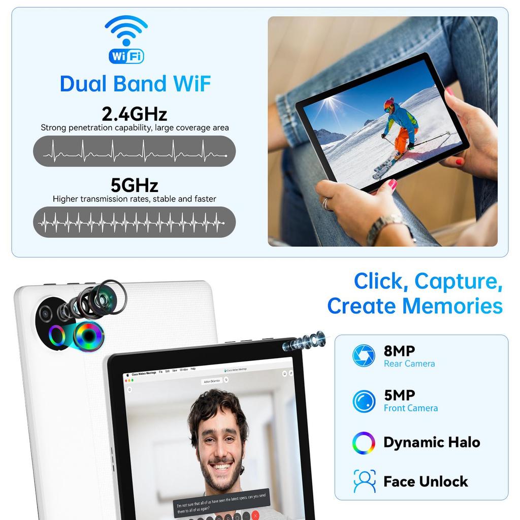 Android 15 Tablet, 10.1 Inch, 20GB RAM+64GB ROM, WiFi, Bluetooth, 5000mAh Battery