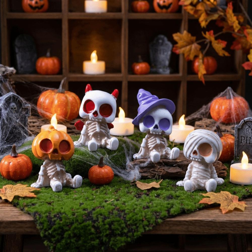 4pcs/set Resin Material Halloween Figurines Pumpkin Mummy Ghost Mini Decoration  Desktop Display