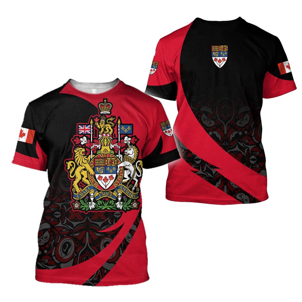 Kanadská vlajka Národní znak Tištěný vzor javorového listu Harajuku Pánská Dámská Móda Street Crew-neck Tričko s krátkým rukávem