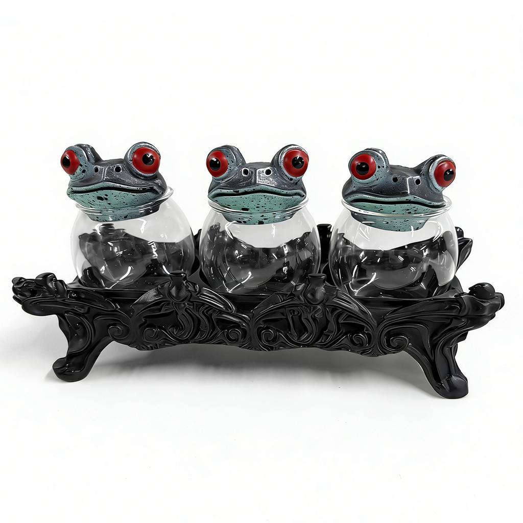 3 Piece Frog Spice Jar Set Clear Seasoning Jars Empty Spice Containers for Salt Pepper Spices Tea Leaves