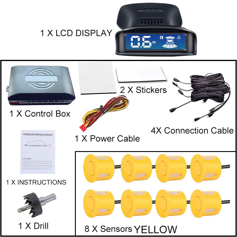 The LCD Monitoring 4-sensor Radar Detection System with Reversing Backlight Display Parking Sensor Has 12 Colors and 12V