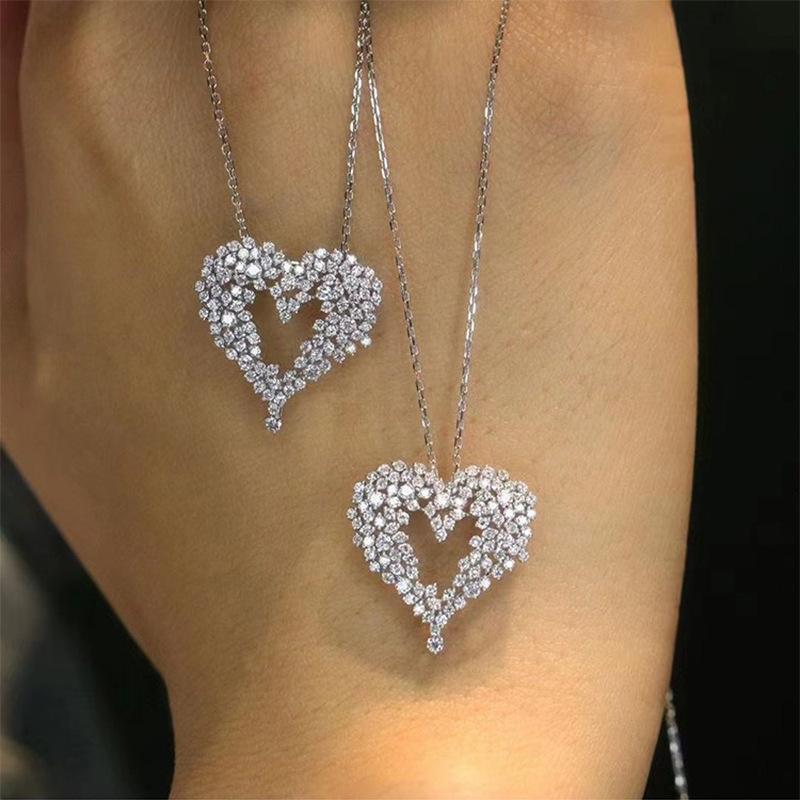 Queen Heart Lab Moissanite Diamond Pendant Real Sterling Silver Wedding Chocker Necklace for Women Engagement Jewelry