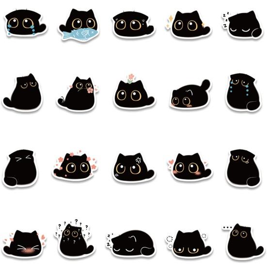 40Pcs/Set Cartoon Black Cat Sticker Self-adhesive Waterproof PVC Removable DIY Animal Kitten Luggage Guitar Water Bottle Skateboard Decal Students