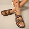 Fashion Fashion Bukcle Leopard Print Sandals Women 2025 Summer Back Strap Platform Sandles Woman Comfortable Plus Size Beach Sandalias